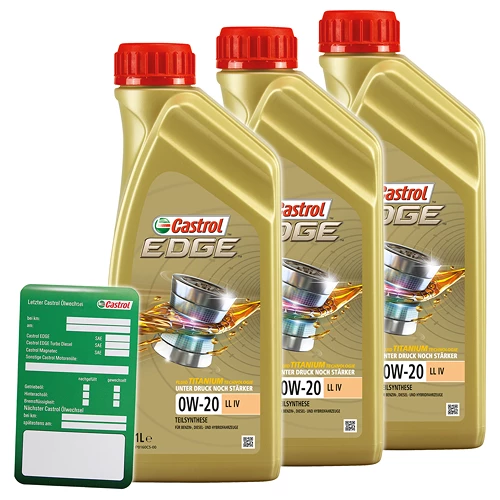 CASTROL 3x 1 L EDGE 0W-20 LL IV + Ölwechsel-Anhänger 15B1B2 1 CASTROL 3x 1 L EDGE 0W-20 LL IV + Ölwechsel-Anhänger 15B1B2