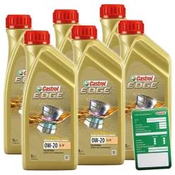 CASTROL 6x 1 L EDGE 0W-20 LL IV + Ölwechsel-Anhänger 15B1B2