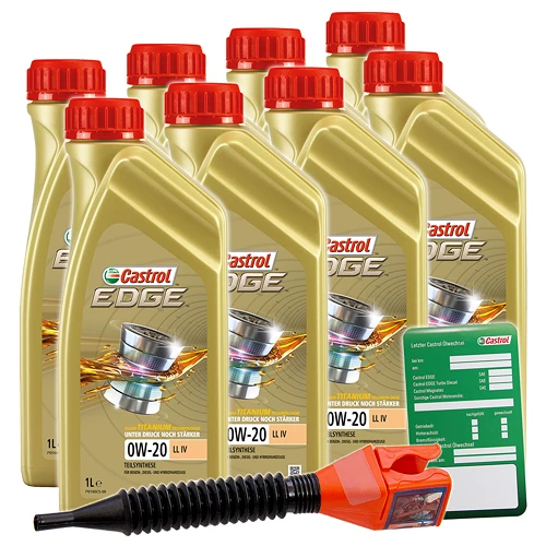 CASTROL 8x 1 L EDGE 0W-20 LL IV + Ölw.-Anhänger + Trichter 15B1B2 1 CASTROL 8x 1 L EDGE 0W-20 LL IV + Ölw.-Anhänger + Trichter 15B1B2