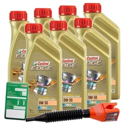 CASTROL 7x 1 L EDGE FLUID 0W-30 + Ölwechsel-Anhänger + Trichter 1533F3