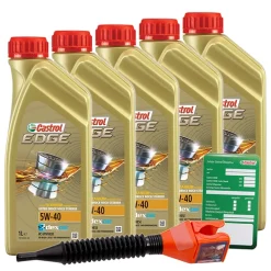 CASTROL 5x 1 L EDGE FLUID TITANIUM 5W-40 + Ölwechsel-Anhänger + Trichter 1535FA