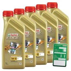 CASTROL 5x 1 L EDGE FLUID TITANIUM 5W-30 C1 + Ölwechsel-Anhänger 15B942
