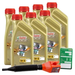 CASTROL 7x 1 L EDGE FLUID TITANIUM 5W-30 C1 + Ölw.-Anhänger + Trichter 15B942