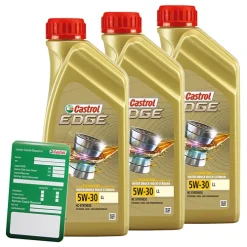 CASTROL 3x 1 L EDGE FLUID TITANIUM 5W-30 LL + Ölwechsel-Anhänger 15665F