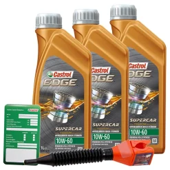 CASTROL 3x 1 L EDGE Supercar FLUID TITANIUM 10W-60+Ölw.-Anhänger+Trichter 1595CC