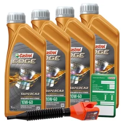CASTROL 4x 1 L EDGE Supercar FLUID TITANIUM 10W-60+Ölw.-Anhänger+Trichter 1595CC