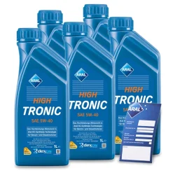ARAL 5x 1 L HighTronic 5W-40 + Ölwechsel-Anhänger 1505B4