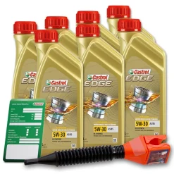 CASTROL 7x 1 L EDGE FLUID TITANIUM 5W-30 A5/B5 + Ölw.-Anhänger + Trichter 15BAE7