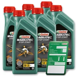 CASTROL 6x 1 L Magnatec Stop-Start 5W-30 S1 + Ölwechsel-Anhänger 15C2BA