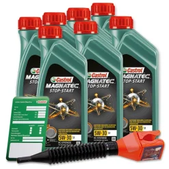 CASTROL 7x 1 L Magnatec Stop-Start 5W-30 S1 + Ölwechsel-Anhänger 15C2BA