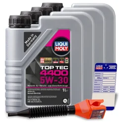 LIQUI MOLY 4x 1 L Top Tec 4400 5W-30 + Ölwechsel-Anhänger + Einfülltrichter 3750