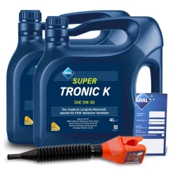 ARAL 8 L SuperTronic K 5W-30 + Ölwechsel-Anhänger + Trichter 15DBCD