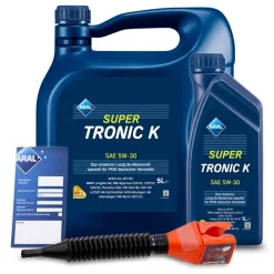 ARAL 6 L SuperTronic K 5W-30 + Ölwechsel-Anhänger + Trichter 15DBCF