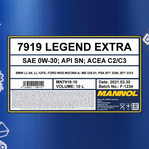 MANNOL 10 L Legend Extra 0W-30 Motoröl MN7919-10 2 MANNOL 10 L Legend Extra 0W-30 Motoröl MN7919-10 – Bild 2