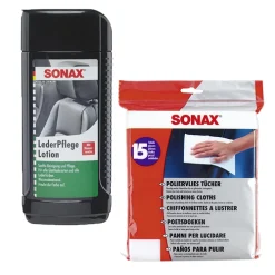 SONAX 1x 500ml LederPflegeLotion + PolierVliesTücher 31063373