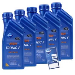 ARAL 5x 1 L HighTronic F 5W-30 + Ölwechsel-Anhänger 1552A0