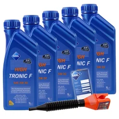 ARAL 5x 1 L HighTronic F 5W-30+ Ölw.-Anhänger+ Trichter 1552A0