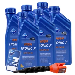 ARAL 6x 1 L HighTronic F 5W-30+ Ölw.-Anhänger+ Trichter 1552A0