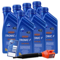 ARAL 7x 1 L HighTronic F 5W-30+ Ölw.-Anhänger+ Trichter 1552A0