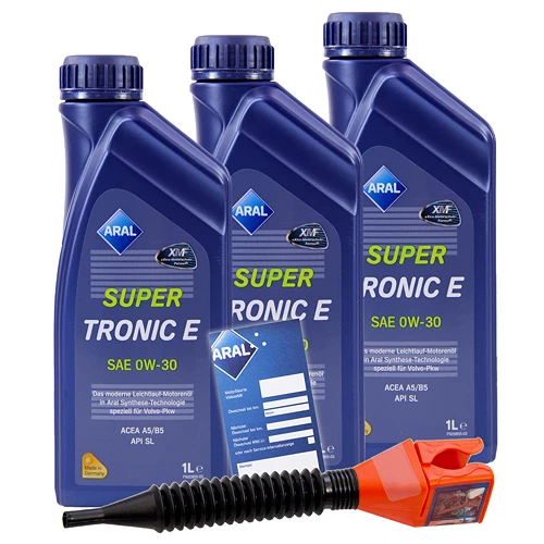 ARAL 3x 1 L SuperTronic E 0W-30 + Ölwechsel-Anhänger 14F802 1 ARAL 3x 1 L SuperTronic E 0W-30 + Ölwechsel-Anhänger 14F802