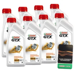 CASTROL 8x 1 L GTX 5W-40 A3/B4 + Ölwechsel-Anhänger 15218E